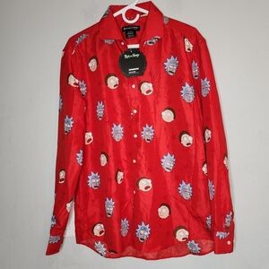 NWT Rick and Morty Red Holiday Long Sleeve Button Down Shirt Large Suitmeister